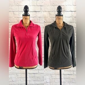 Set of 2 Pullover Sweatshirts Waffle Knit Half Zip Collared Kangaroo Pocket Tops